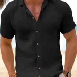StyleCast Men Cuban Collar Solid Cotton Casual Shirt-picture-7