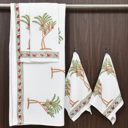 BLOCKS OF INDIA Green & White 5 Piece Printed Cotton 210 GSM Towel Set-26