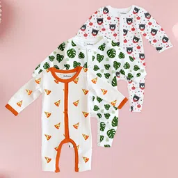 Kidbea Infants Pack Of 3 Printed Pure Organic Cotton Rompers-image-102