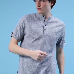 V-Mart Self Design Mandarin Collar Cotton T-shirt-picture-14