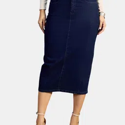 The Roadster Lifestyle Co Pencil Denim Midi Skirt-25