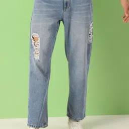 THIRD QUADRANT Men Loose Relaxed Fit Highly Distressed Light Fade Jeans-image-49