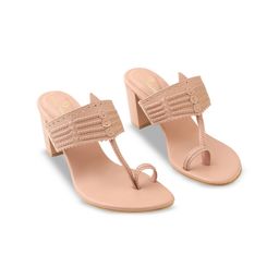 CHAAL CHALAN Textured PU Ethnic Block Sandals with Tassels-14