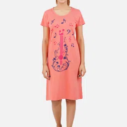 PRIDE APPAREL Women Peach-Coloured Printed Pure Cotton Nightdress-image-99