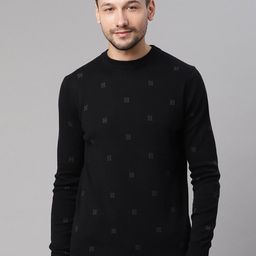 HARSAM Men Black Printed Pure Cotton Pullover Sweater-picture-52