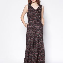Sera Black & Red Printed Cotton Basic Jumpsuit-5