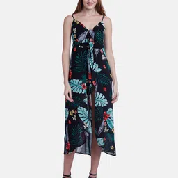 IX IMPRESSION Black & Turquoise Blue Printed Jumpsuit-image-40