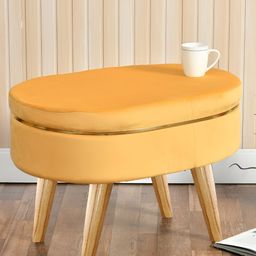Shadowkart Mustard Rectangle Wooden Ottoman-image-50