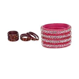 SOMIL Set Of 12 Maroon And Pink Glass Artificial Stones & Beads Bangles-picture-44