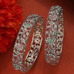 The Pari Set Of 2 Rhodium-Plated Artificial Stone-Studded Bangles image 4