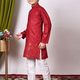 BAESD Boys Embroidered Regular Sequinned Kurta with Pyjamas image 3