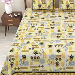 Myntra Elegant Homes Yellow & Grey Floral 180 TC King Bedsheet with 2 Pillow Covers-picture-44