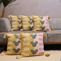 LUSHLYF Tufted Yellow 5 Pieces Cartoon Characters Textured Cotton Square Cushion Covers-14