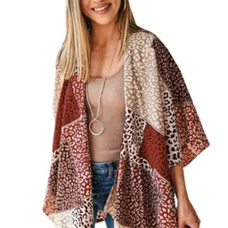 ANGEL CROSHET Leopard Colour Block Open Front Kimono-picture-51