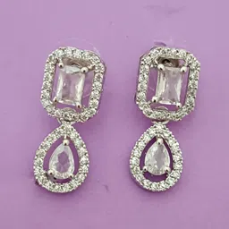 EVY Silver-Plated Cubic Zirconia Studded Contemporary Drop Earrings-4