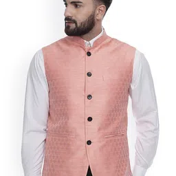 VEERA PARIDHAAN Printed Jacquard Design Mandarin Collar Nehru Jackets-image-77