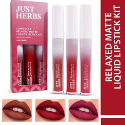 Just Herbs Relaxed Matte Set Of 3 Liquid Lipstick - 4ml Each - Deep Desire image 2