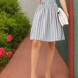 DressBerry Striped Twirl Smocked Flared Skirt-image-45