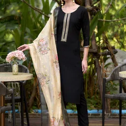 SHREE LAXMINARAYAN EXPORT Yoke Design Zari Straight Kurta With Trouser & Dupatta image 4