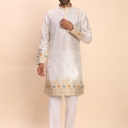 Pro-Ethic STYLE DEVELOPER Men Floral Embroidered Cotton Kurta with Trousers-picture-1