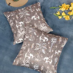SOKNACK 2 Pieces Brown & White Ethnic Motifs Printed Velvet Square Cushion Covers-32