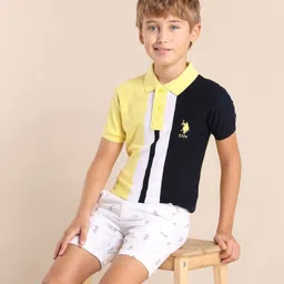U.S. Polo Assn. Kids Boys Brand Logo Colourblocked Polo Collar Applique T-shirt-picture-14