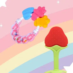 Joy Buzz Kids Set Of 2 Baby Rattle & Stand Teether - Pink & Red-56