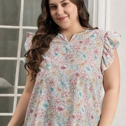 ANJIR Floral Print Flared Sleeve Crepe Top-image-55