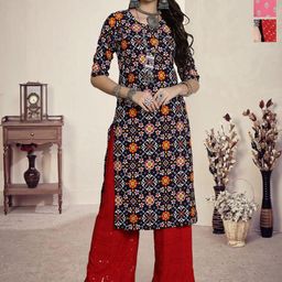 HERE&NOW Women Pack of 3 Ethnic Motifs Printed Crepe Kurta-image-60