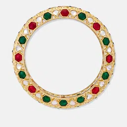 Anouk Set of 2 Gold Plated & Multicoloured Polki Kundan Stone Studded Textured Bangles image 3