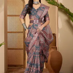 Moda Rapido Grey Art Silk Striped Sarees-picture-17