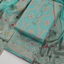 Riti Floral Embroidered Thread Work Round Neck Unstitched Dress Material-image-68