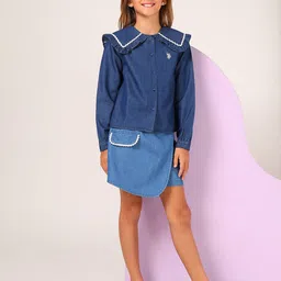U.S. Polo Assn. Kids Girls Round Neck Pure Cotton Shirt Style Regular Top-picture-13