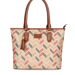 THE CLOWNFISH Cream-Coloured Geometric Printed Structured Handheld Bag-12