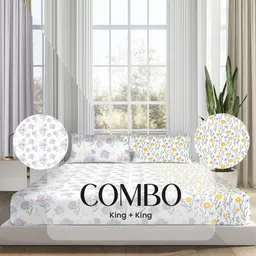 Sleepsia White & Purple Floral 180 TC 2 King Bedsheet with 4 Pillow Covers-image-50