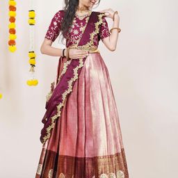 Fabcartz Semi-Stitched Woven Design Lehenga & Unstitched Blouse With Dupatta-image-32