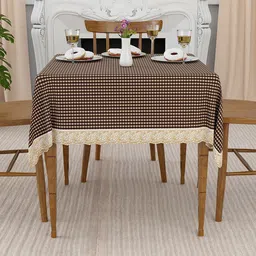 Kuber Industries Brown & Beige Geometric Printed Waterproof Square 4-Seater Table Cover image 5