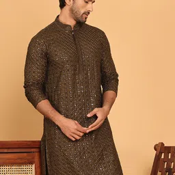 Jompers Sequinned Mandarin Collar Straight Kurta-image-25