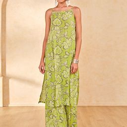 Global Desi Floral Printed Shoulder Straps Straight Kurta With Palazzo-picture-58