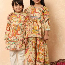 Readiprint Fashions Boys Floral Printed Mandarin Collar Pure Cotton Kurta With Pyjama-48
