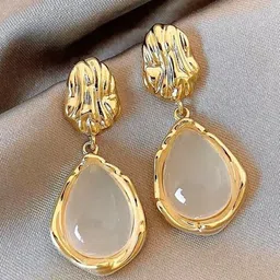 Celestique Korean Gold Plated Stones Studded Teardrop Shaped Drop Earrings-image-32