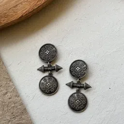 NAMAN ARTS Silver Plated Black Oxidised Contemporary Drop Earrings-11