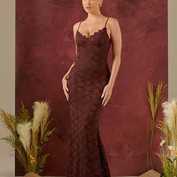 MIAKEE Women Lace Bodycon Maxi Dress-image-37