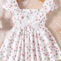 YK Girls Floral Print Flutter Sleeve Fit & Flare Dress-13