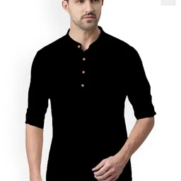 univibe Selection Of 2 Band Collar Rolled Up Sleeves Slim Fit Short Pure Cotton Kurtas-image-76