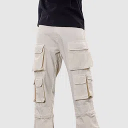 Snitch Men Cream Plain Baggy Fit Jeans-image-81