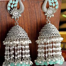 KARATCART Peacock Shaped Oxidised Jhumkas Earrings-20
