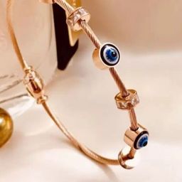 DressBerry Rose Gold-Plated Stainless Steel American Diamond Studded Bangle Style Bracelet-49