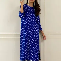 Lookmark Bandhani Printed Round Neck Straight Kurta With Trouser-picture-2
