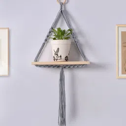 Decazone Wooden Twisted Macrame Hanging Shelf-10